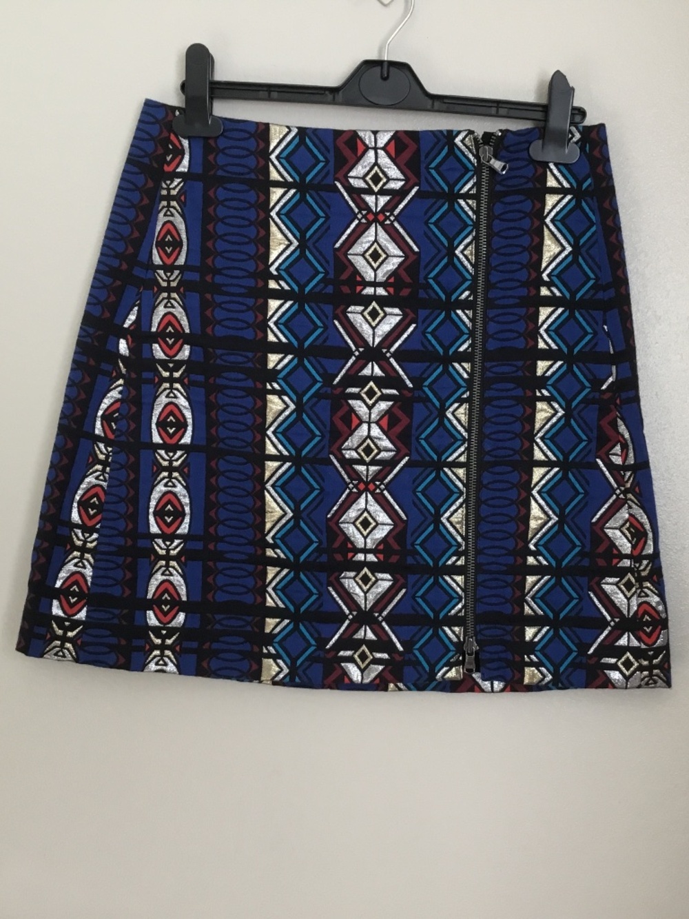 J. Crew Blue Metallic Aztec/Geometric Jacquard Mini Skirt